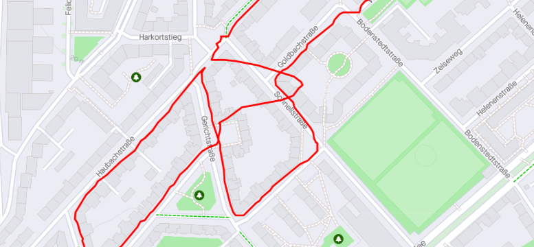 Strava view of one small section with messed up GPS